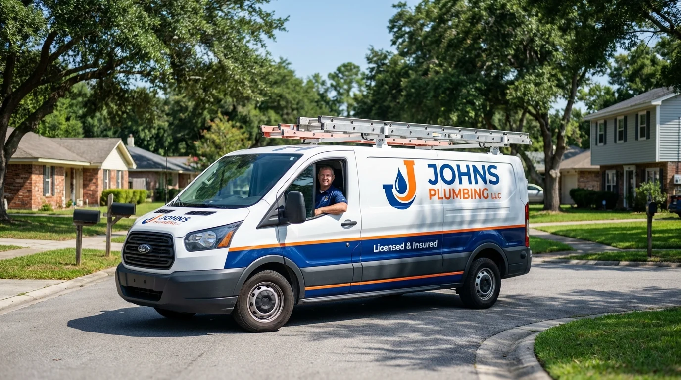 Johns Plumbing LLC service van in Kings Park, NY