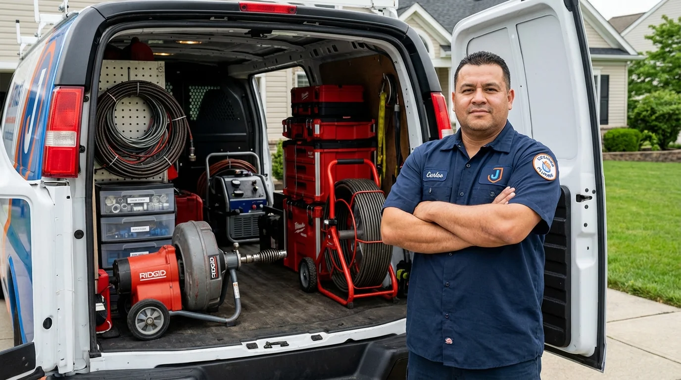 Professional drain cleaning equipment and Johns Plumbing LLC plumber in Kings Park