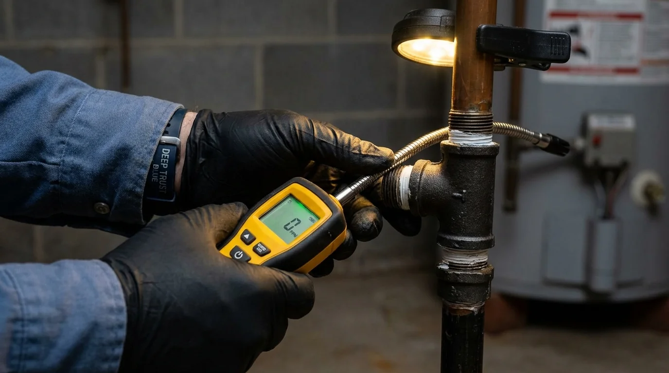 Gas leak detection with electronic sniffer by Johns Plumbing LLC in Kings Park
