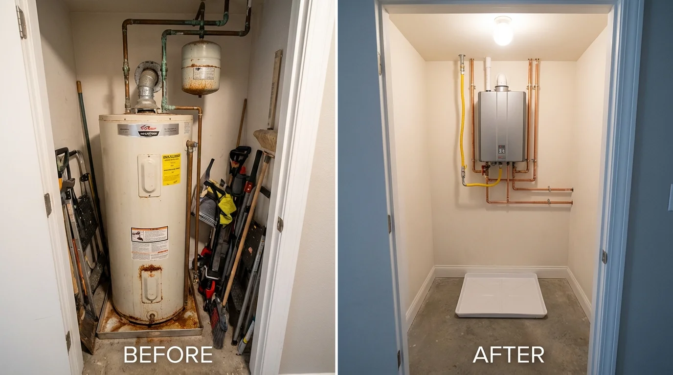 Tank water heater versus wall-mounted tankless unit comparison for Kings Park, NY homeowners