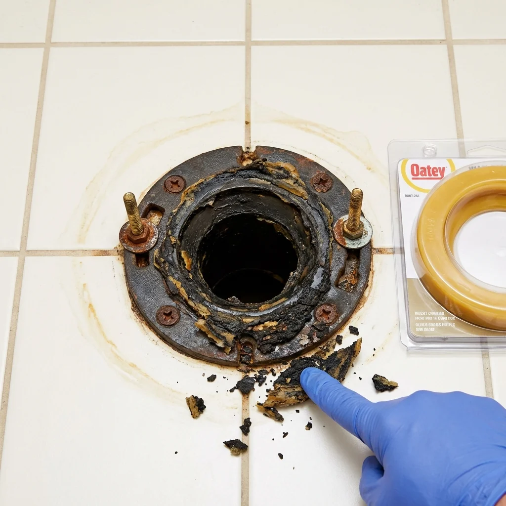 Failed wax ring showing water seepage at the base of a toilet in a Kings Park, NY home